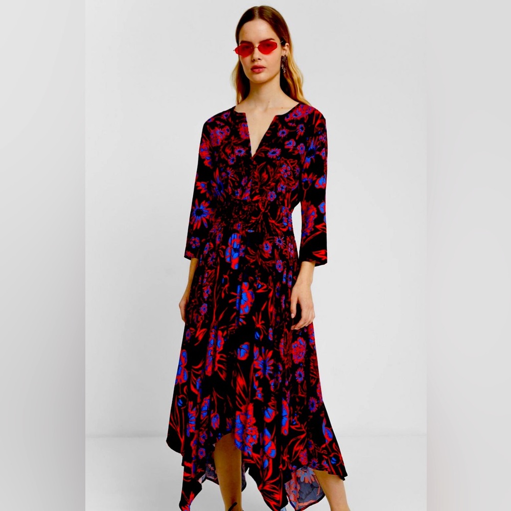 Boho midi dress with floral print Orange